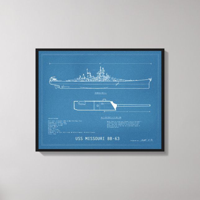 Lienzo Blueprint USS Missouri BB-63 (Anverso)