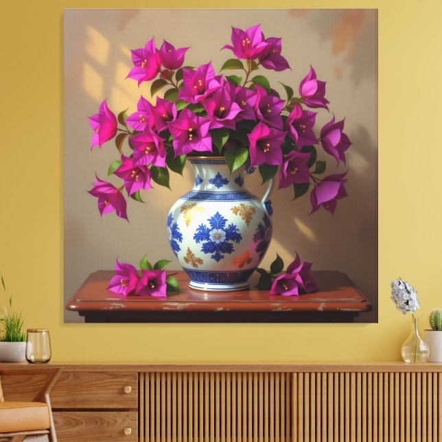 Lienzo Blühende Eleganz – Bougainvillea in Porzellanvase (Insitu (Sala de estar))