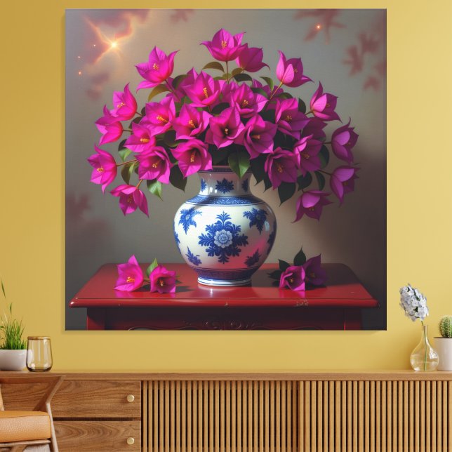 Lienzo Blühende Eleganz – Bougainvillea in Porzellanvase (Insitu (Sala de estar))