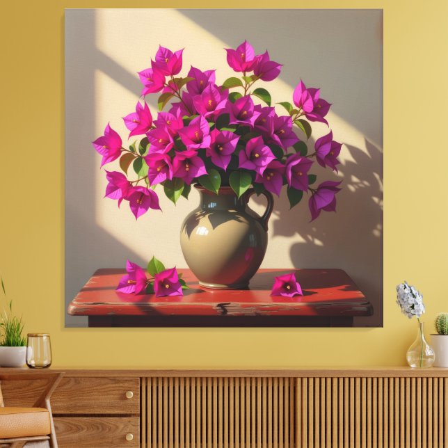 Lienzo Blühende Eleganz – Bougainvillea in Porzellanvase (Insitu (Sala de estar))