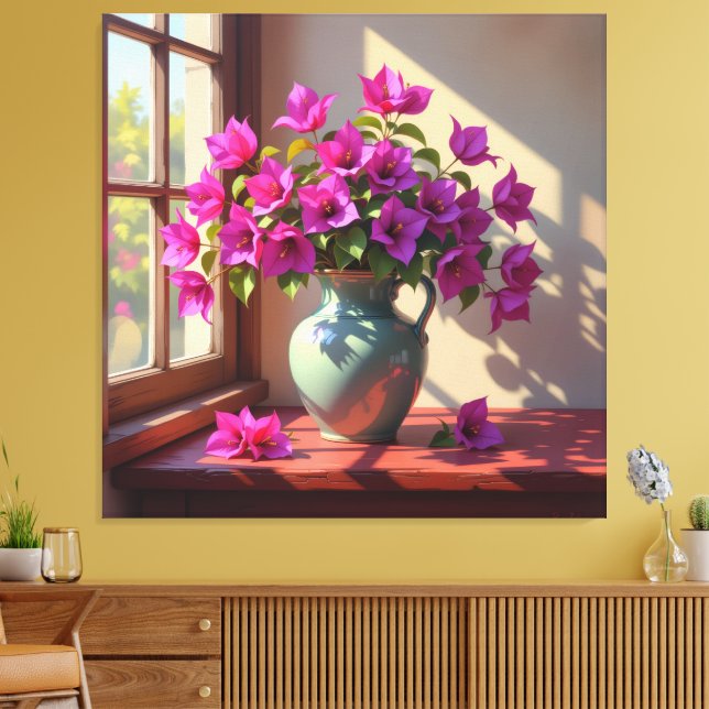 Lienzo Blühende Eleganz – Bougainvillea in Porzellanvase (Insitu (Sala de estar))