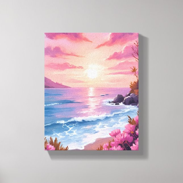 Lienzo Blush Beach Bay | Ocean Sunset Pink Watercolor (Anverso)