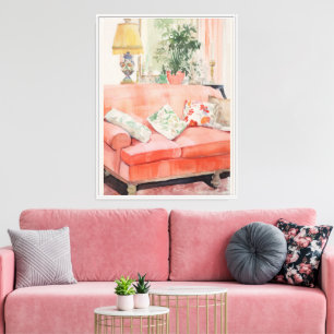 Lienzo Blush Comfort – Sofá Rosa Acuarela Sala de Estar