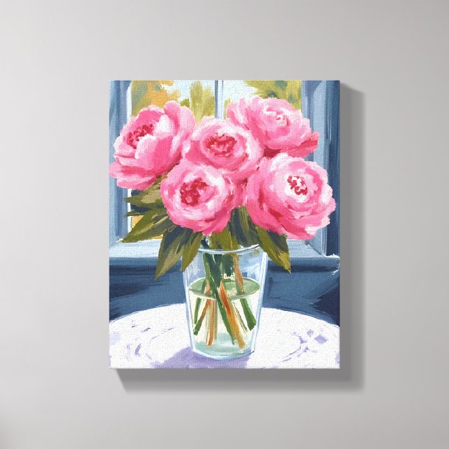 Lienzo Blushing Peony Bouquet | Pink Flower Painting (Anverso)