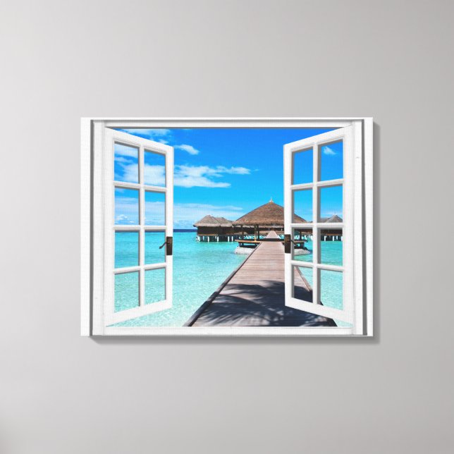 Lienzo Boardwalk Ocean View Faux Window (Anverso)