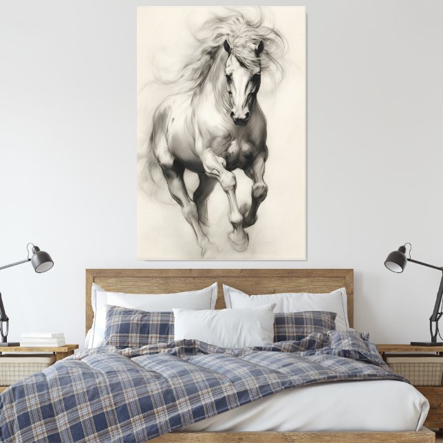 Lienzo Boceto a lápiz de caballo corriendo etéreo (Insitu(Dormitorio))