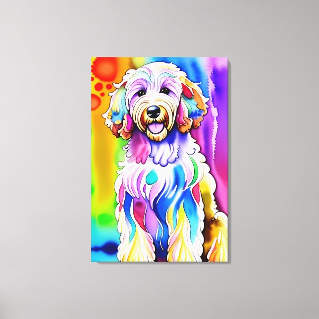 Lienzo Boceto colorido Feliz Perro Goldendoodle (Anverso)