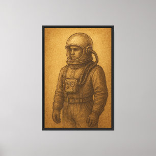 Lienzo Boceto de astronauta vintage en papel envejecido