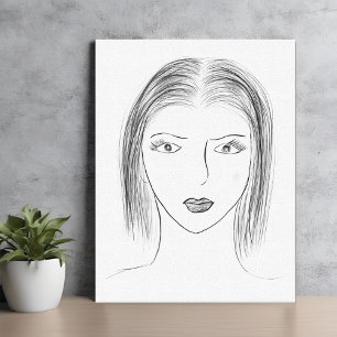 Lienzo Boceto de cara de mujer en blanco y negro para par