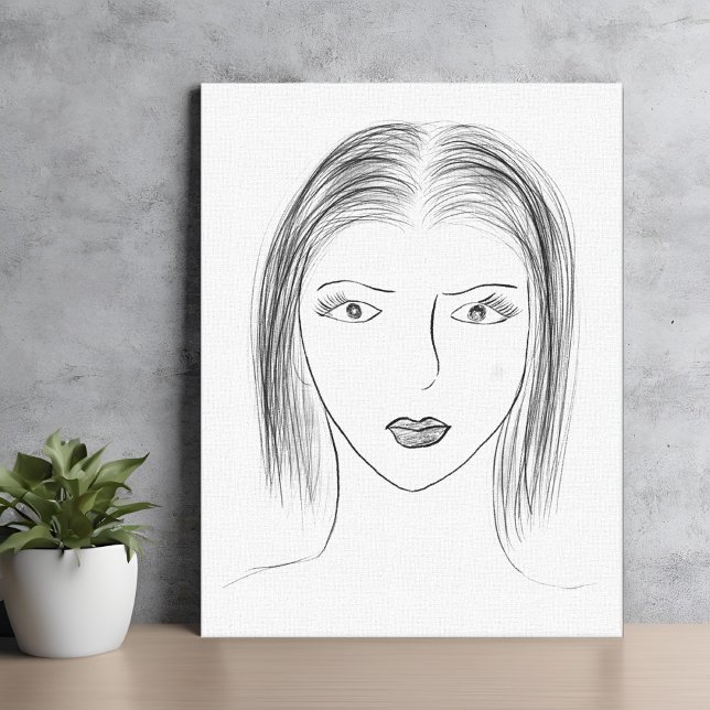 Lienzo Boceto de cara de mujer en blanco y negro para par (Subido por el creador)
