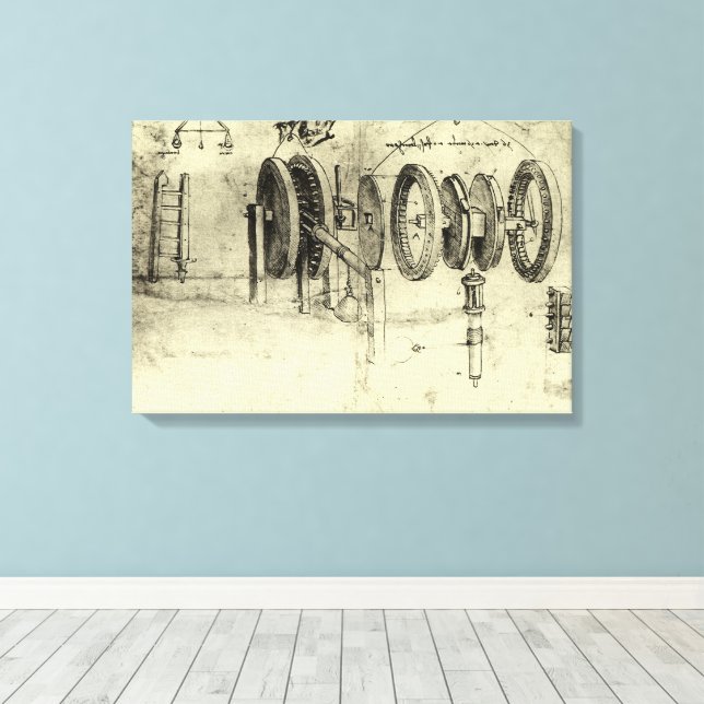 Lienzo Boceto de ingeniería de Leonardo da Vinci de una r (Insitu (piso de madera))