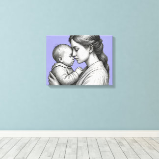 Lienzo boceto de madre y bebé sobre fondo azul