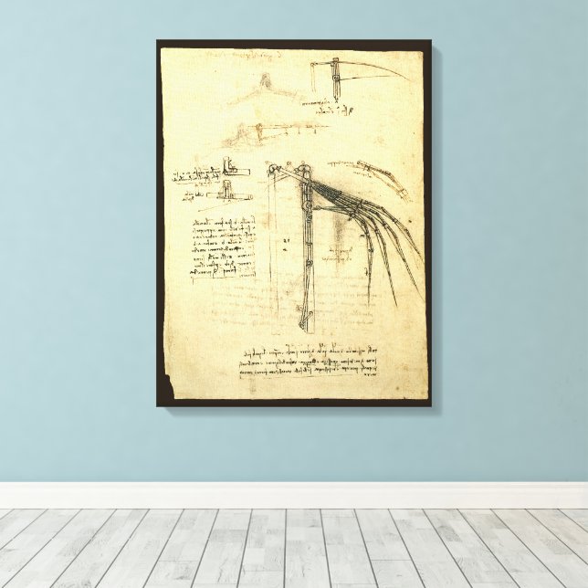 Lienzo Boceto del ala de la máquina voladora de Leonardo  (Insitu (piso de madera))