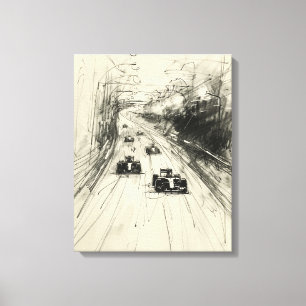 Lienzo Boceto vintage de carrera de Fórmula 1 en pista
