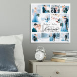 Lienzo Boda AMOR PARA EL Collage de fotos  Color Personal<br><div class="desc">Crea un keepsake conmemorativo, un collage de fotos en color personalizado para los recién casados o pareja de aniversario con 11 fotos o imágenes de boda y pareja. El diseño presenta el título FOREVER LOVE y personalizado con nombres y fecha boda en colores grises editables contra su elección de color...</div>