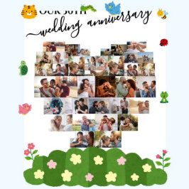 Lienzo Boda Aniversario Script Heart 37 Collage de fotos