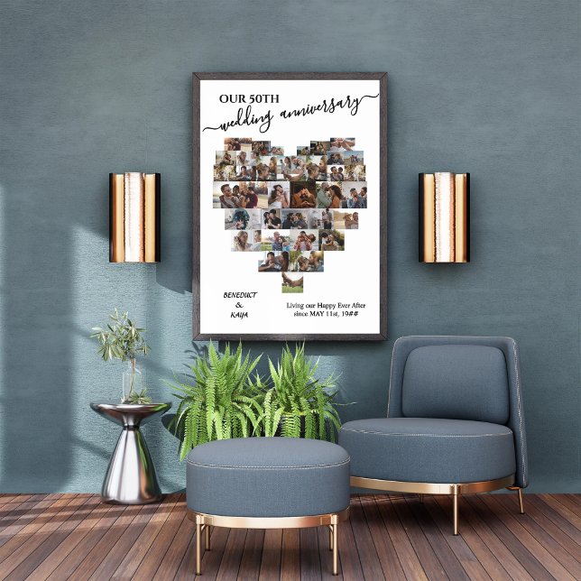Lienzo Boda Aniversario Script Heart 37 Collage de fotos (#ordernow)