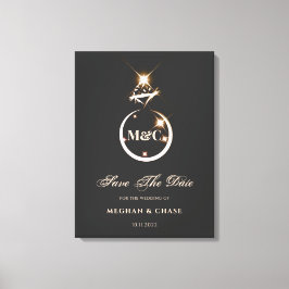 Lienzo Boda De Diamantes De Monograma Dorado Guardar La F