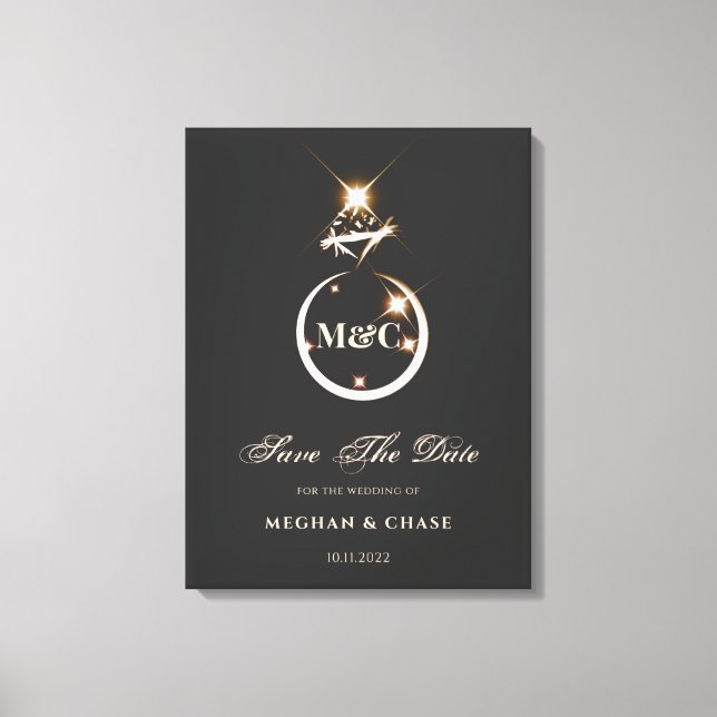 Lienzo Boda De Diamantes De Monograma Dorado Guardar La F (Anverso)