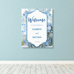 Lienzo Boda de Flores Sobrepuestas en Azul y Blanco Moder