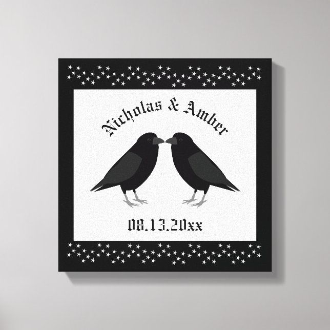Lienzo Boda gótico Kissing Ravens Personalizado (Anverso)