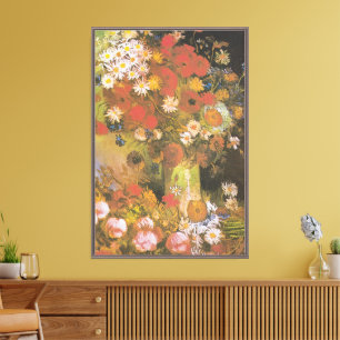 Lienzo Bodegón floral de Van Gogh Amapolas y Rosas rojas