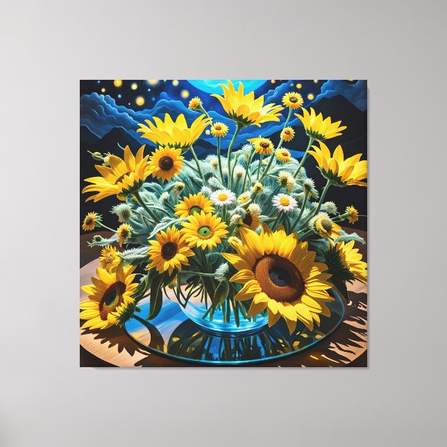 Lienzo Bodegón Flores y Noche 1 - 001 (Anverso)