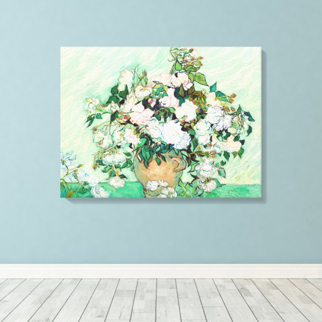 Lienzo Bodegón Rosas en un jarrón de Vincent van Gogh (Insitu (piso de madera))