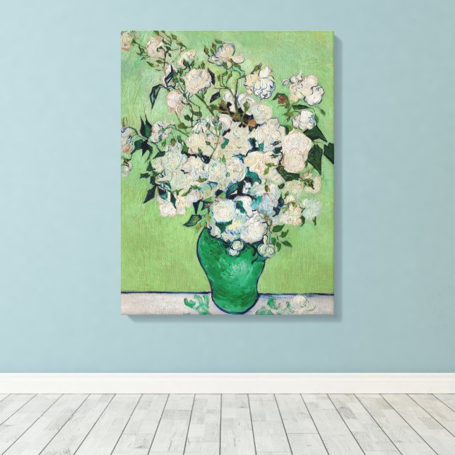 Lienzo Bodegón Rosas en un jarrón de Vincent van Gogh (Insitu (piso de madera))
