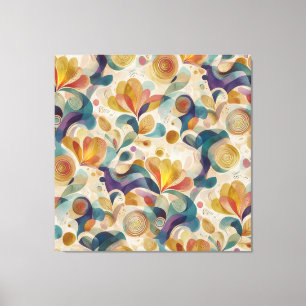 Lienzo Boho Abstracto Floral Remolino Aquarela Dorado Tur