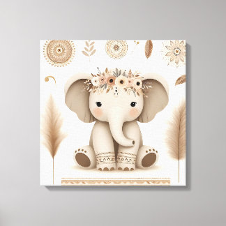 Lienzo Boho Baby Elephant Mandala Wall Art | Animal de Cu
