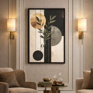 Lienzo Boho Botánico Geométrico Minimalista Negro Beige D