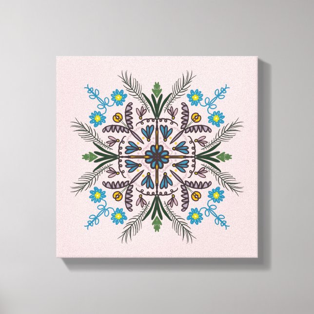 Lienzo Boho Botánico Mandala Tropical Verdor Rosa (Anverso)