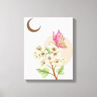 Lienzo Boho Celestial Acuarela Mariposa y Floral Blanco
