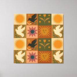 Lienzo Boho Celestial | Sol y luna retro