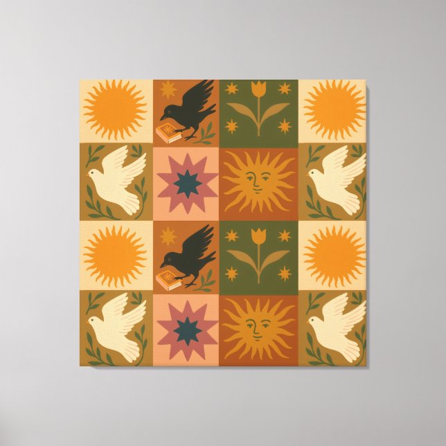 Lienzo Boho Celestial | Sol y luna retro (Anverso)