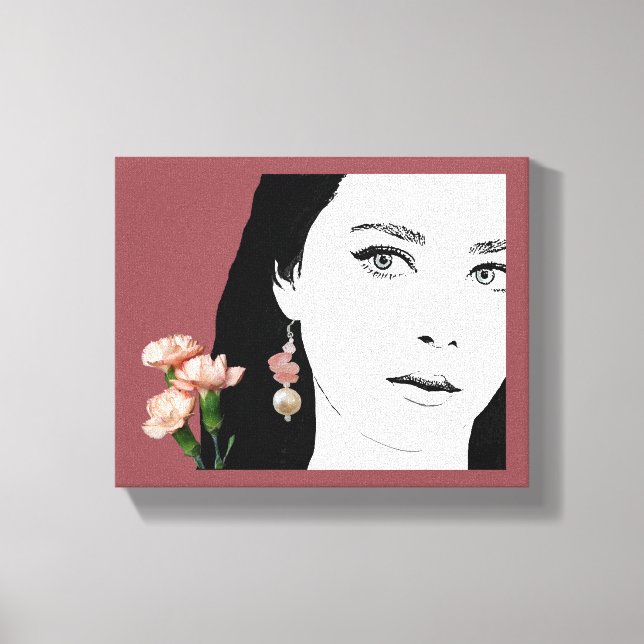 Lienzo Boho chica flores rosadas moda moda ilustracion mo (Anverso)