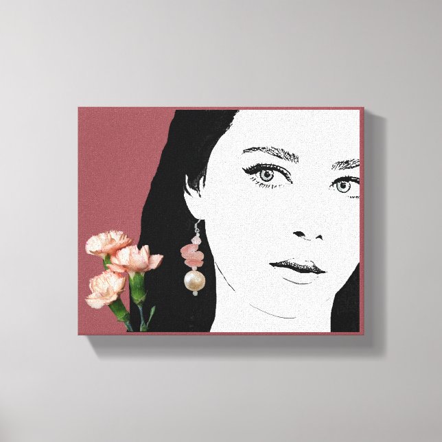 Lienzo Boho chica flores rosadas moda moda ilustracion mo (Anverso)