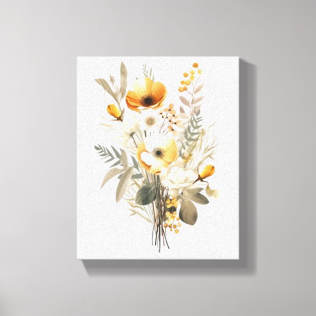 Lienzo Boho Crema Beige Amarillo Floral Flores Botánico (Anverso)