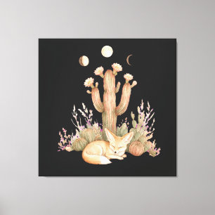 Lienzo Boho Desierto Fennec Zorro Durmiendo Bajo Cactus S