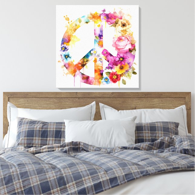 Lienzo Boho Hippy 60s 70s Peace Sign Canvas Print (Insitu(Dormitorio))