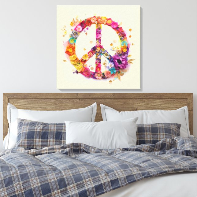 Lienzo Boho Hippy 60s 70s Peace Sign Canvas Print (Insitu(Dormitorio))