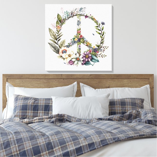 Lienzo Boho Hippy 60s 70s Peace Sign Canvas Print (Insitu(Dormitorio))