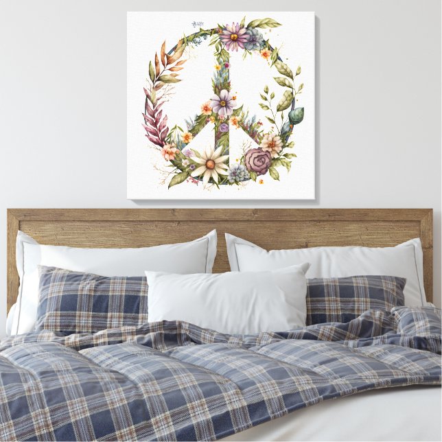 Lienzo Boho Hippy 60s 70s Peace Sign Canvas Print (Insitu(Dormitorio))