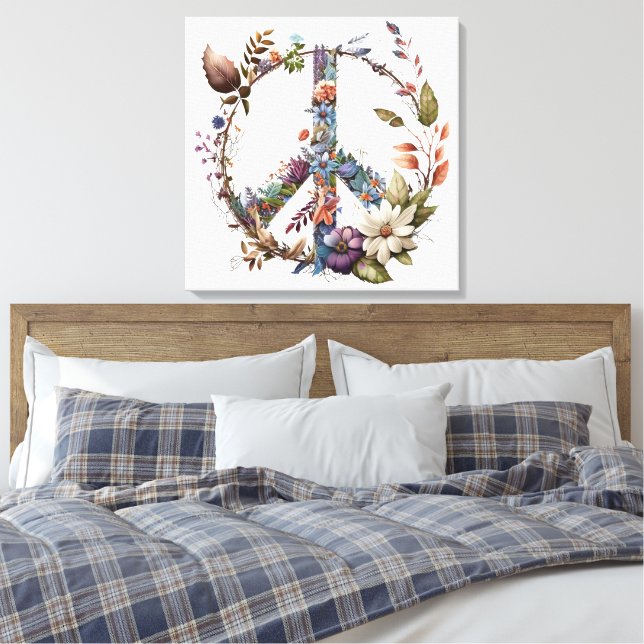 Lienzo Boho Hippy 60s 70s Peace Sign Canvas Print (Insitu(Dormitorio))