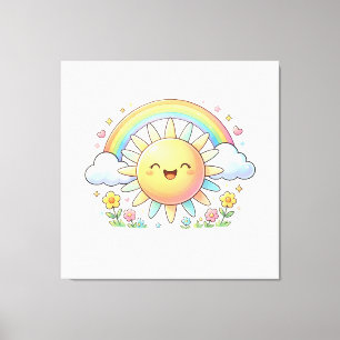 Lienzo Boho Kawaii Feliz Arcoíris Soleado Guardería Linda