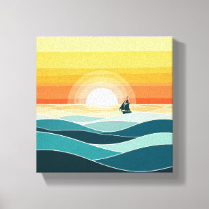 Lienzo "Boho Minimalista Sunrise Ocean Wall Art - Golden