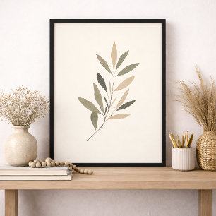 Lienzo Boho Mínimo Botánico Hoja Neutral Verde Beige