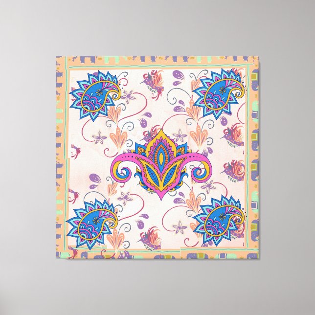 Lienzo Boho paisley and elephant pattern_lmandala artwork (Anverso)