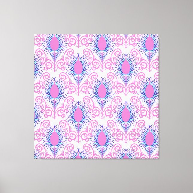 Lienzo Boho Peacock Feather Jewel Tone-Neon Pink (Anverso)